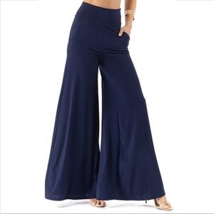 Navy High Waist Palazzo Pants (L)